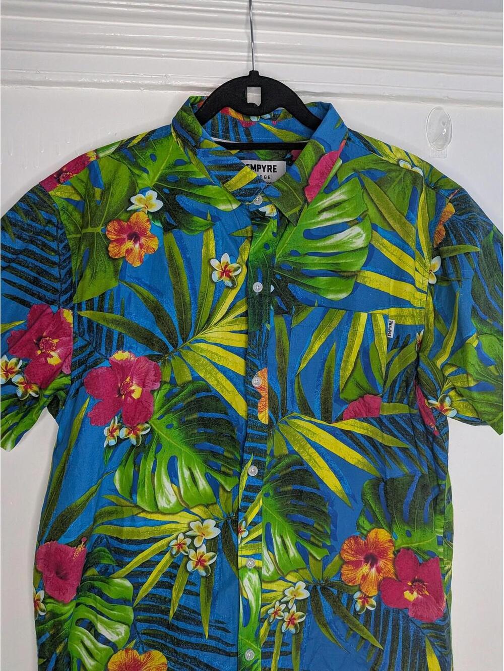 Empyre Shirt Mens Large Blue Hawaiian Tropical Floral Button Front Short Sleeve - Picture 2 of 10